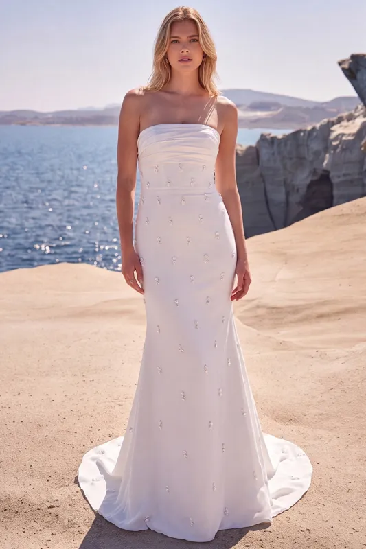 Strapless White Beaded Mermaid Wedding Dress with Giant Bow made by Wedtrend