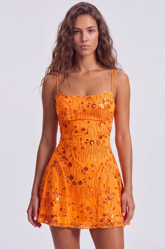Orange Sequin Beaded A Line Homecoming Dress with Lace-up Back made by Wedtrend