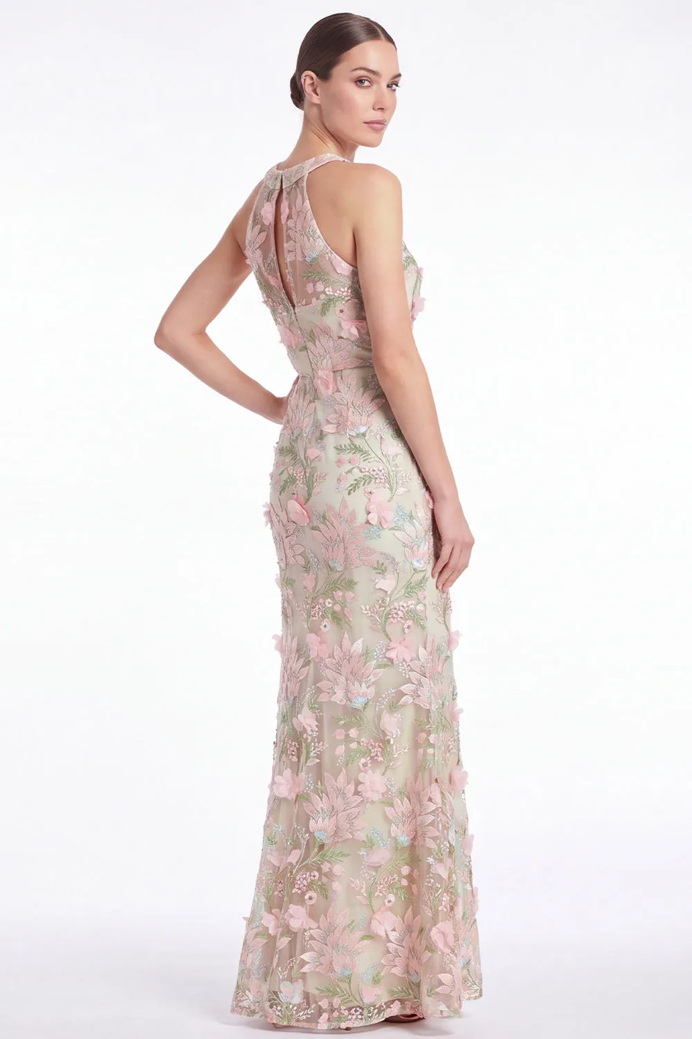 Pink Halter Mermaid Floral Embroidered Wedding Guest Dress sold by Wedtrend product image thumbnail 3