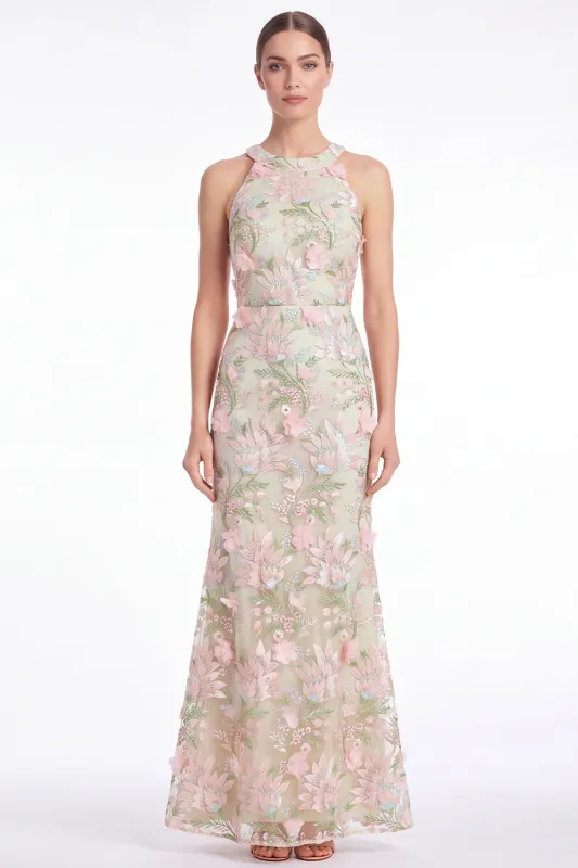 Pink Halter Mermaid Floral Embroidered Wedding Guest Dress made by Wedtrend