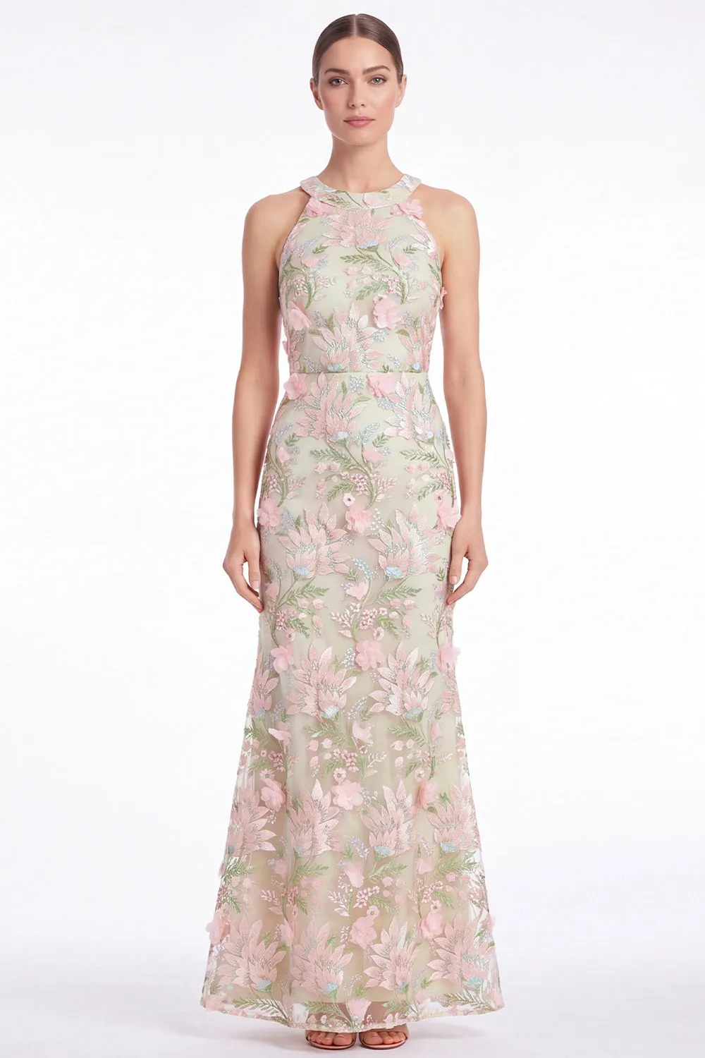 Pink Halter Mermaid Floral Embroidered Wedding Guest Dress sold by Wedtrend