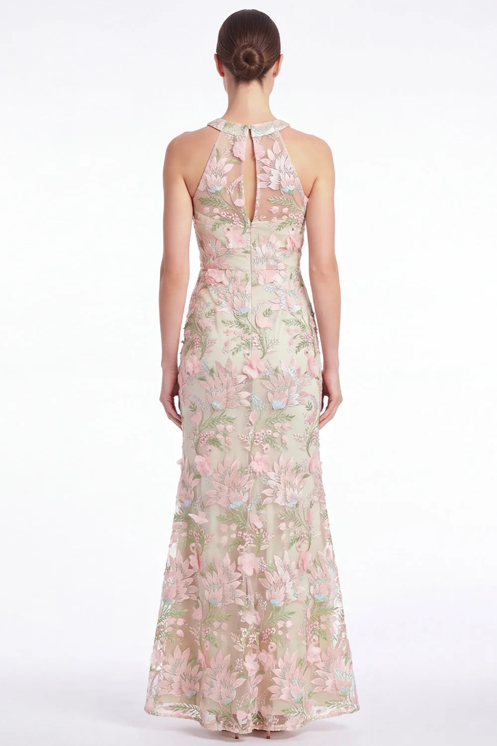 Pink Halter Mermaid Floral Embroidered Wedding Guest Dress sold by Wedtrend product image thumbnail 2