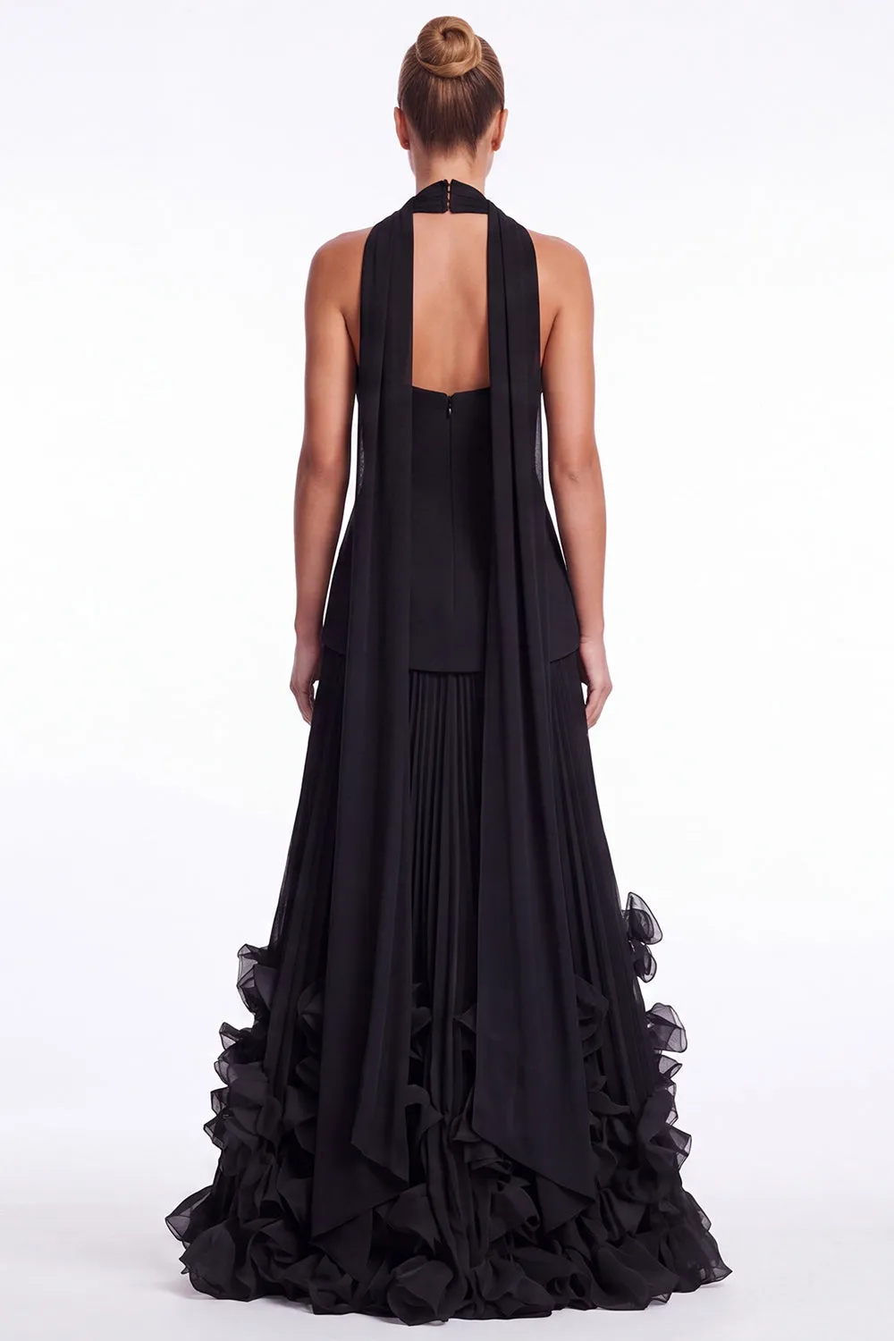 Halter Keyhole Black A Line Pleated Ruffle Formal Dress with Slit sold by Wedtrend product image thumbnail 2