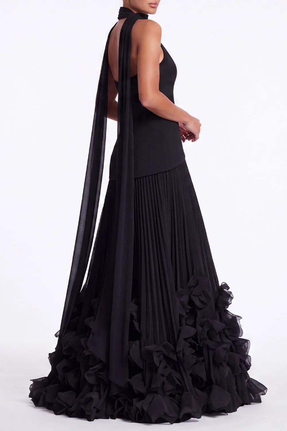Halter Keyhole Black A Line Pleated Ruffle Formal Dress with Slit sold by Wedtrend product image thumbnail 3