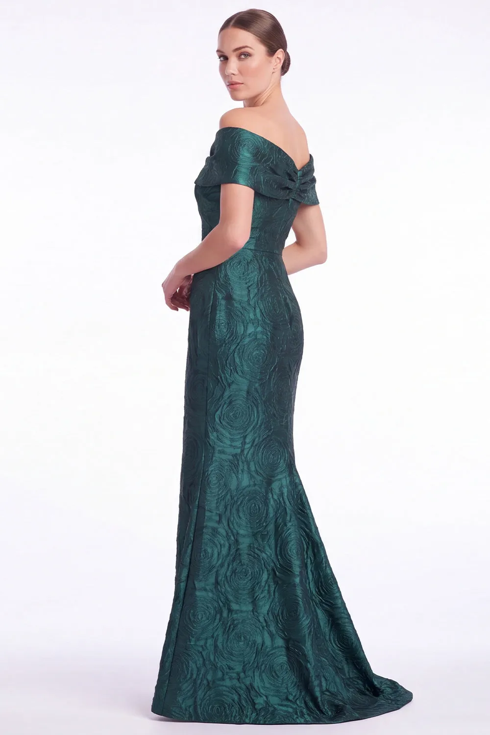 Mermaid Off the Shoulder Jacquard Dark Green Formal Dress sold by Wedtrend product image thumbnail 3