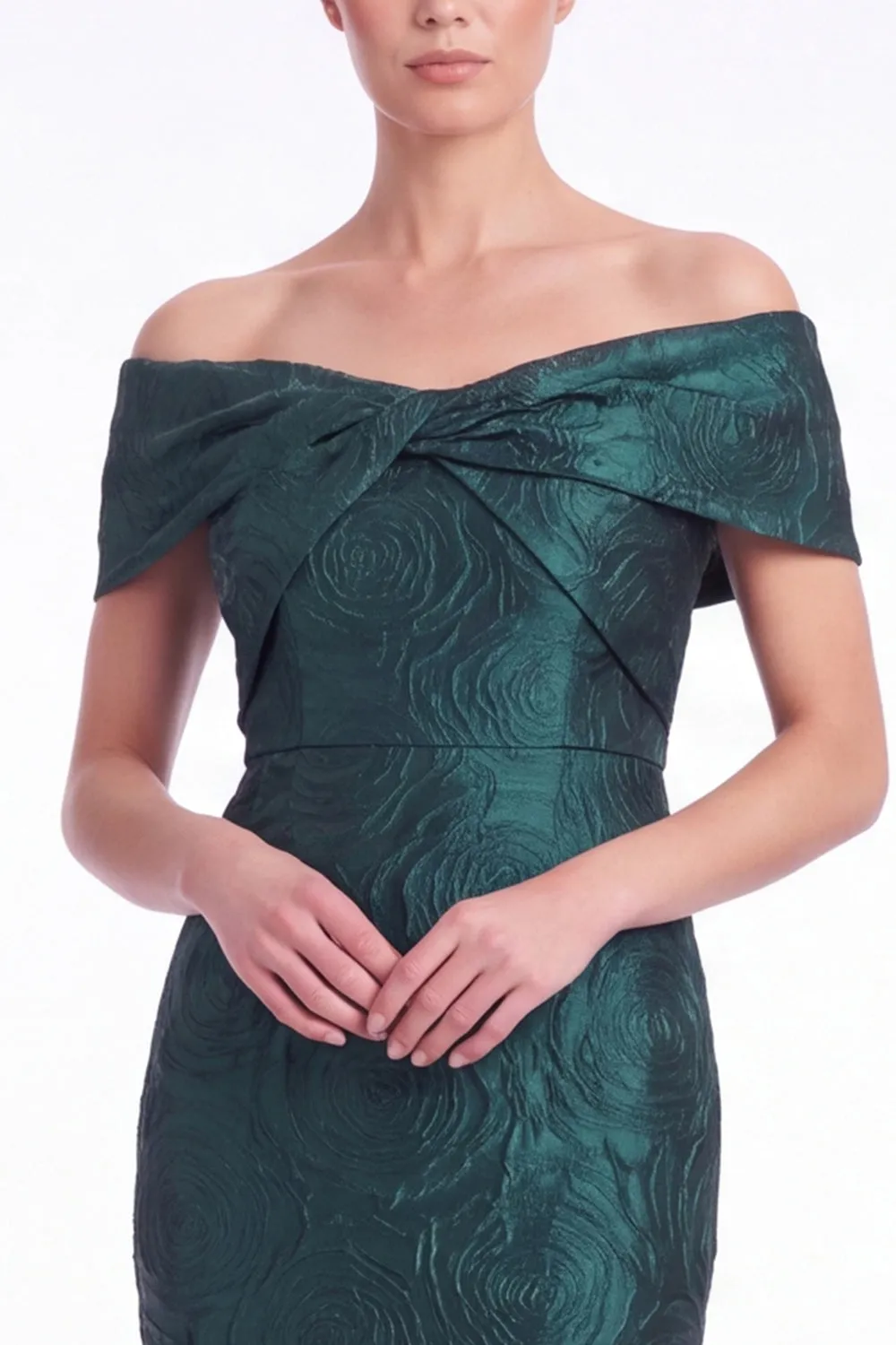 Mermaid Off the Shoulder Jacquard Dark Green Formal Dress sold by Wedtrend product image thumbnail 4