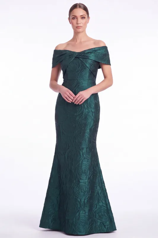 Mermaid Off the Shoulder Jacquard Dark Green Formal Dress made by Wedtrend