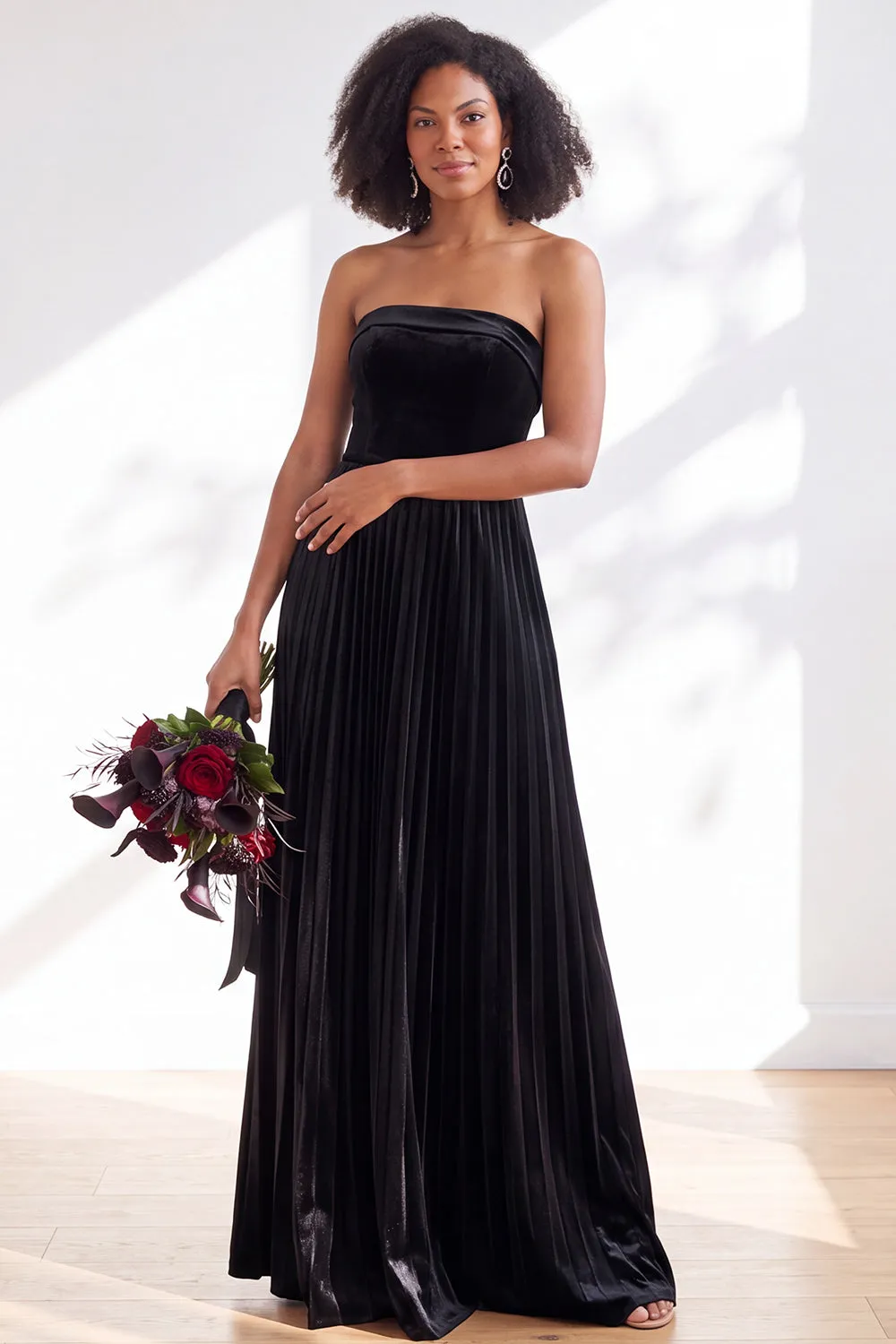 Strapless Velvet Pleated A Line Dark Green Bridesmaid Dress sold by Wedtrend product image thumbnail 5