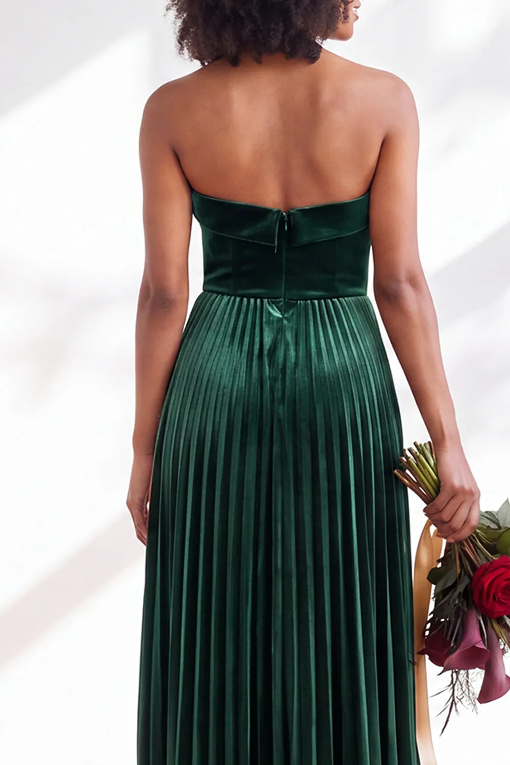 Strapless Velvet Pleated A Line Dark Green Bridesmaid Dress sold by Wedtrend product image thumbnail 4