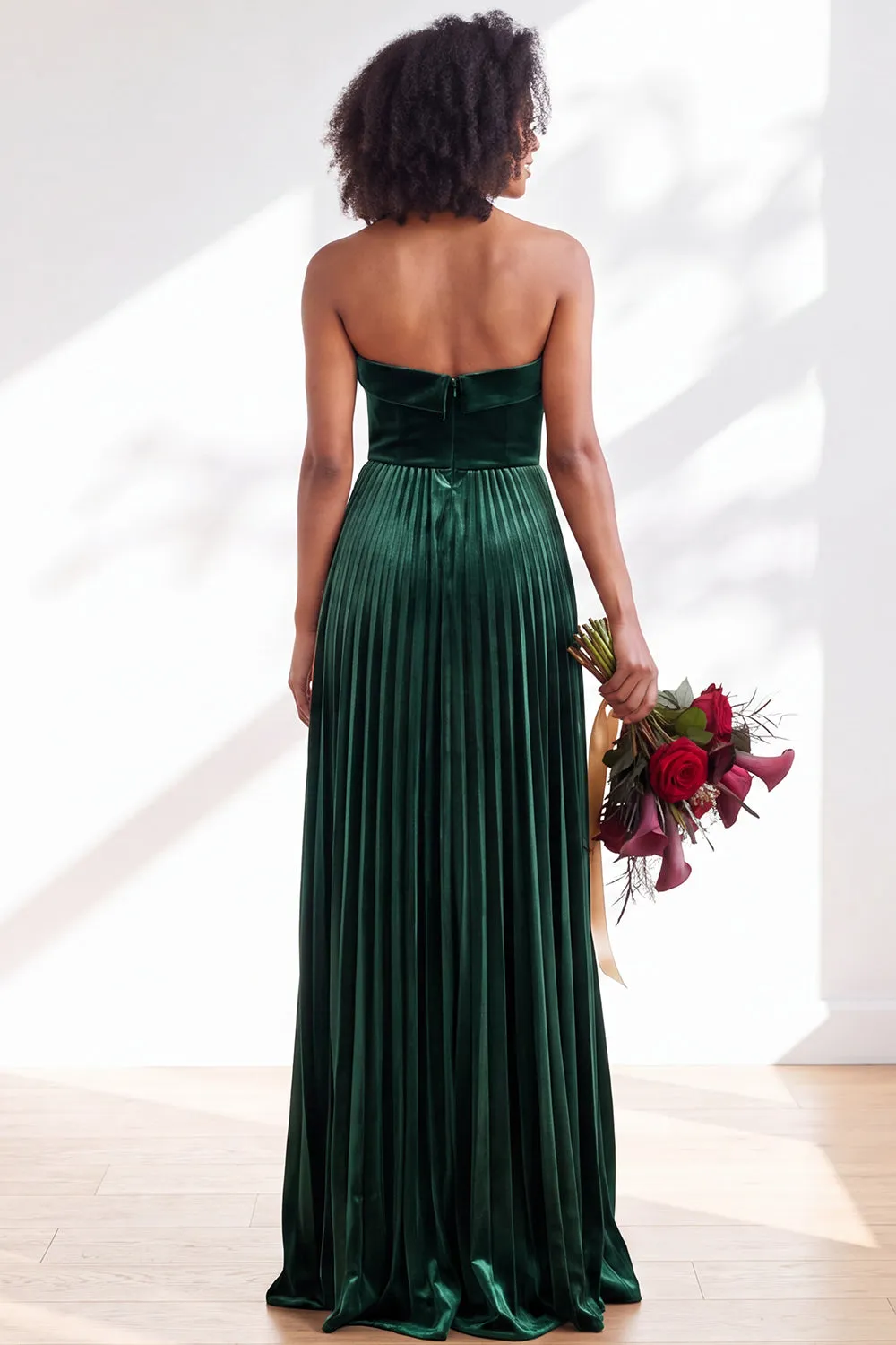 Strapless Velvet Pleated A Line Dark Green Bridesmaid Dress sold by Wedtrend product image thumbnail 2