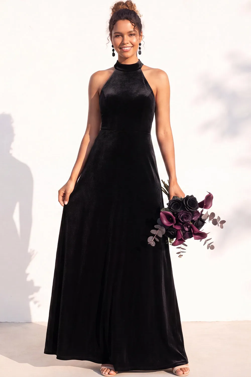 Halter Velvet A Line Navy Bridesmaid Dress sold by Wedtrend product image thumbnail 5
