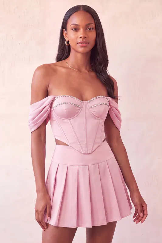 Off The Shoulder Pink Corset 2 Piece Pleated A Line Homecoming Dress made by Wedtrend
