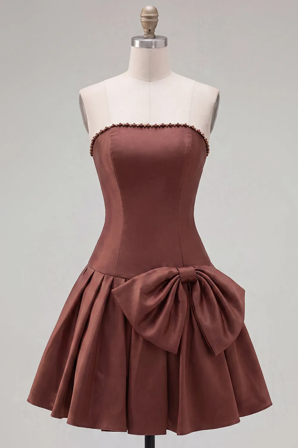 Brown Pearl Strapless A Line Homecoming Dress with Bow sold by Wedtrend product image thumbnail 5