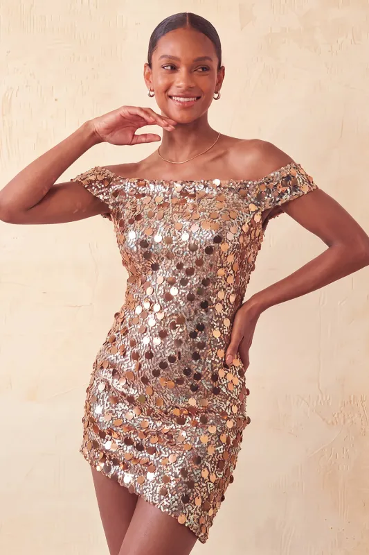 Sparkly Champagne Bodycon Off the Shoulder Homecoming Dress with Sequins made by Wedtrend