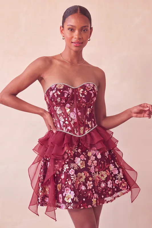 Sequin Corset A Line Sweetheart Red Homecoming Dress with Ruffles made by Wedtrend
