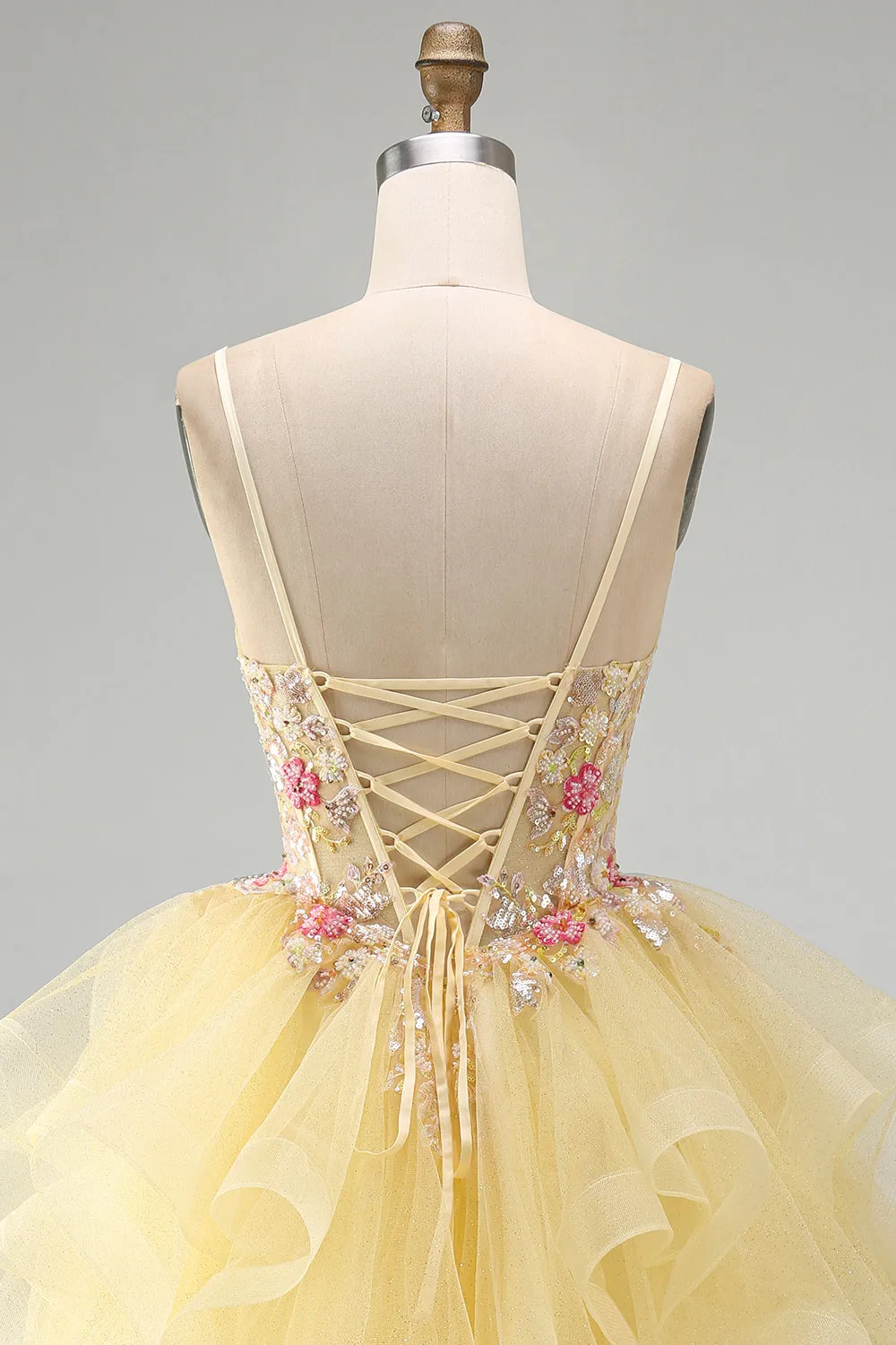 Glitter Yellow Ruffle A Line Beaded Sequin Corset Homecoming Dress sold by Wedtrend product image thumbnail 5