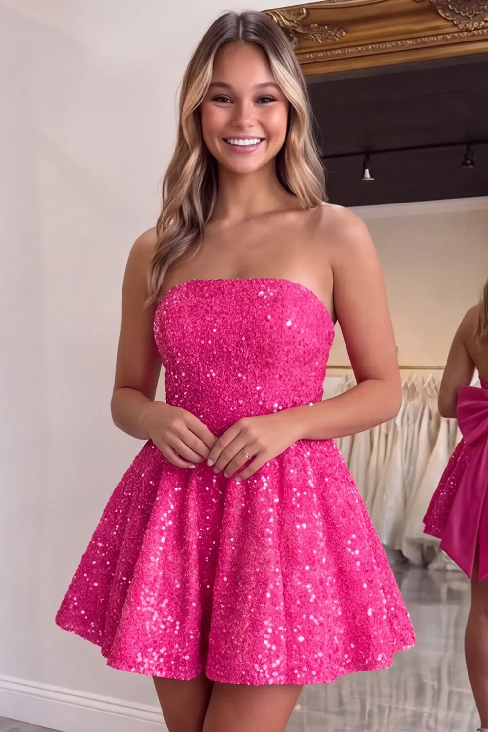 Sequin Black A Line Strapless Homecoming Dress with Bow sold by Wedtrend product image thumbnail 5