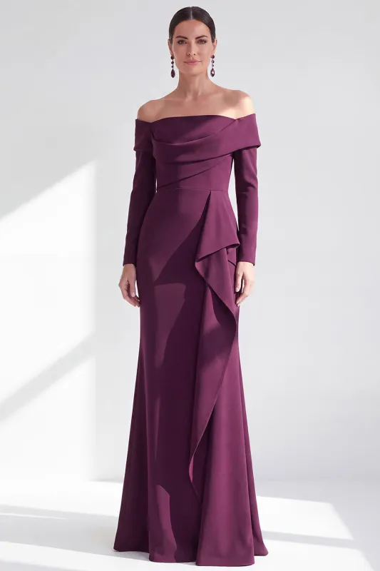 Off the Shoulder Dark Purple Mermaid Long Sleeve Formal Dress with Ruffles made by Wedtrend