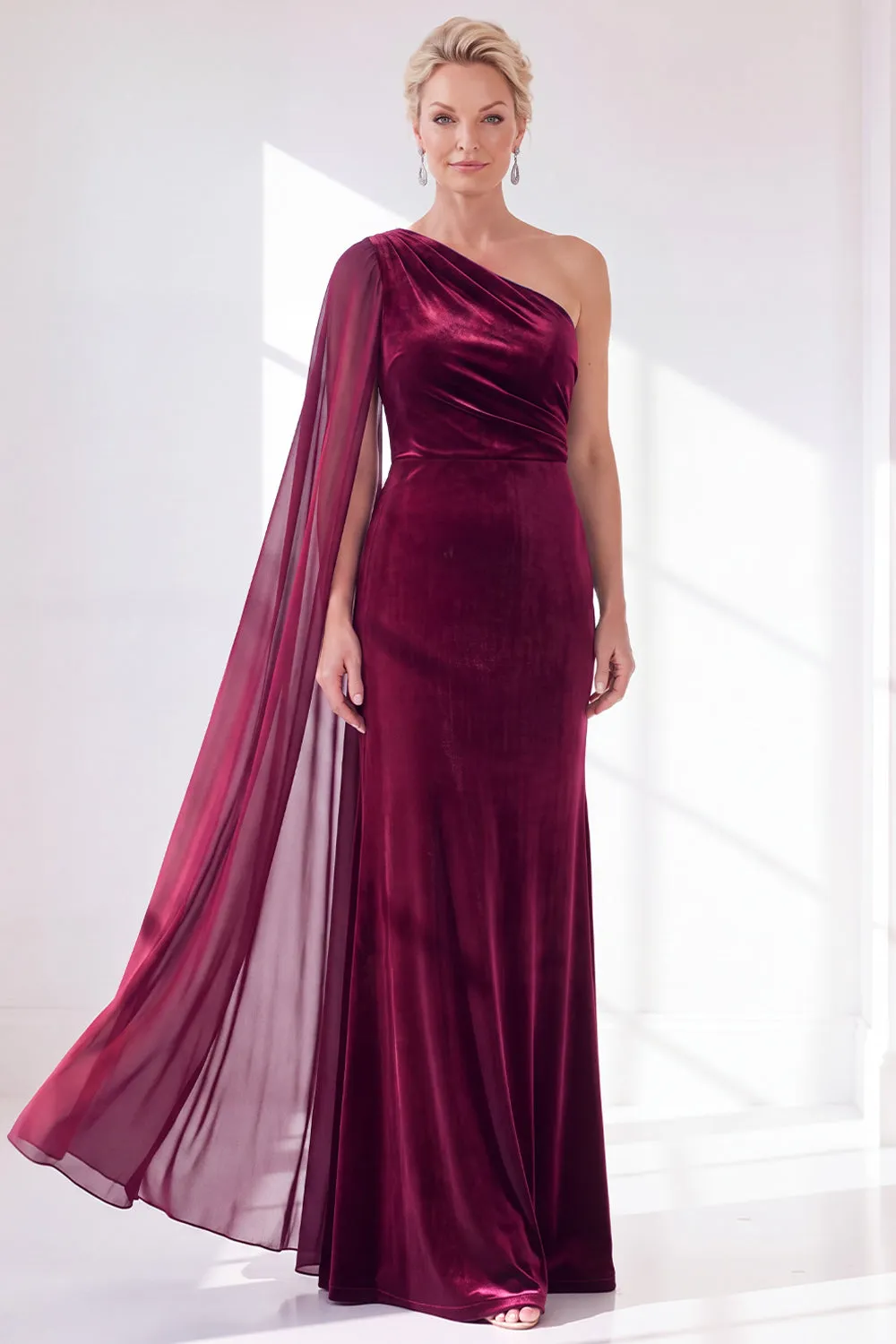One Shoulder Velvet Sheath Black Maxi Dress with Cape Sleeve sold by Wedtrend product image thumbnail 5