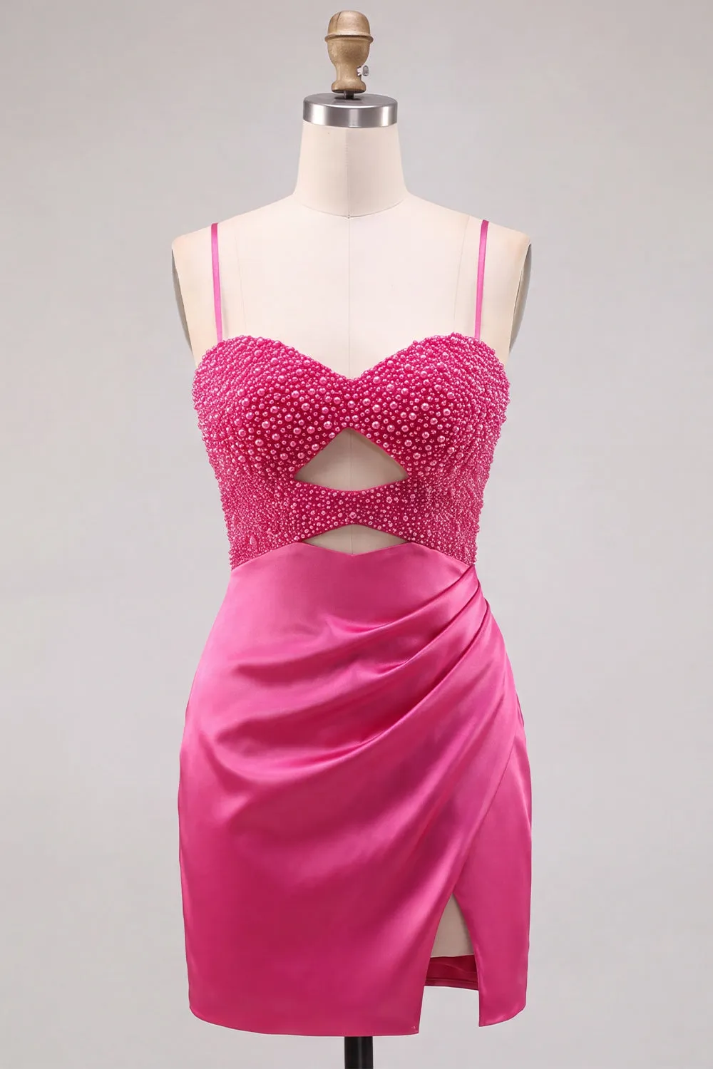 Fuchsia Beaded Cut Out Bodycon Short Homecoming Dress sold by Wedtrend product image thumbnail 5