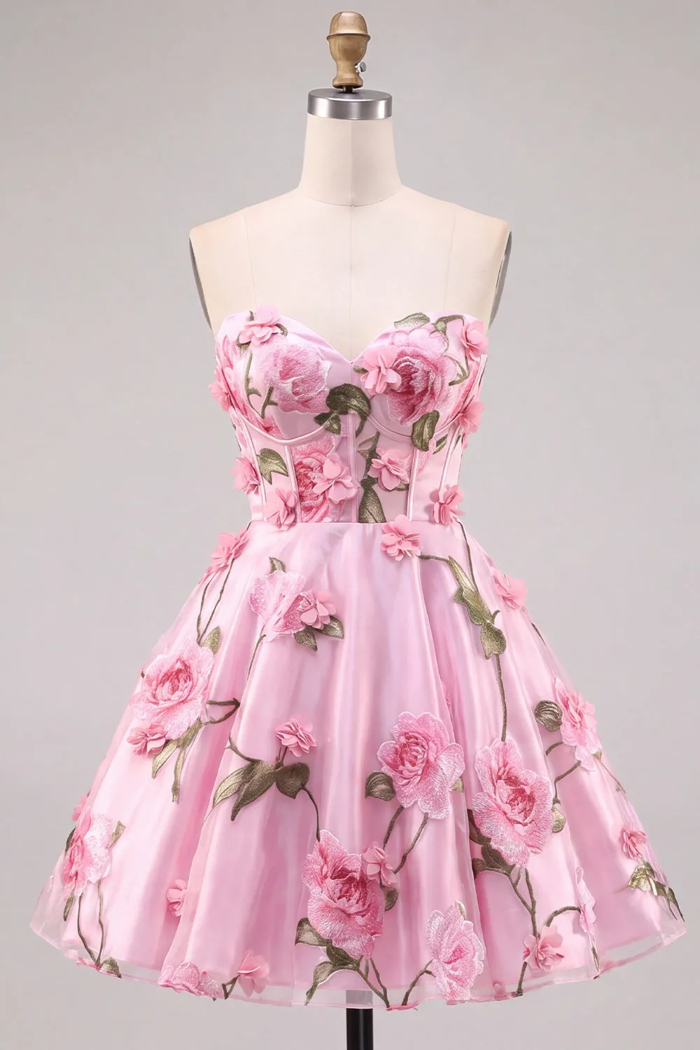 Pink 3D Flower Corset Sweetheart A Line Homecoming Dress sold by Wedtrend product image thumbnail 5