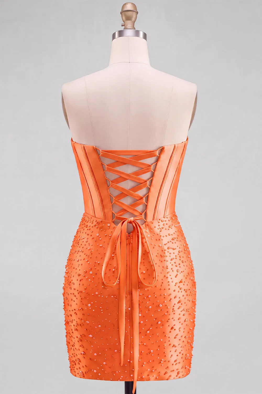Strapless Orange Corset Beaded Pearl Bodycon Homecoming Dress sold by Wedtrend product image thumbnail 4