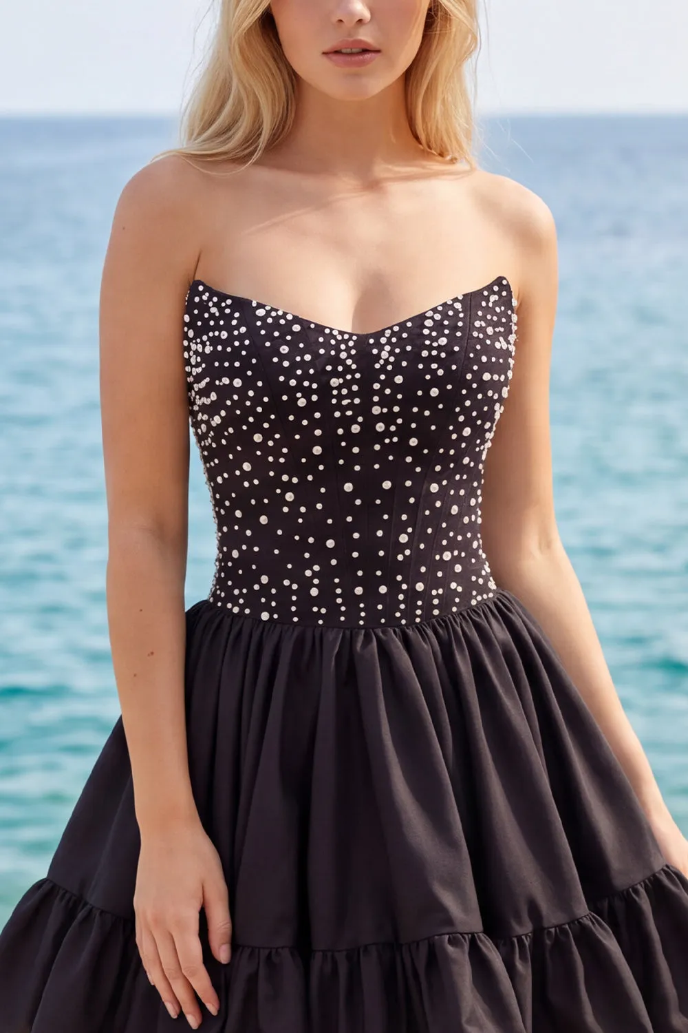 Black Pearl Strapless A Line Homecoming Dress with Lace-up Back sold by Wedtrend product image thumbnail 3