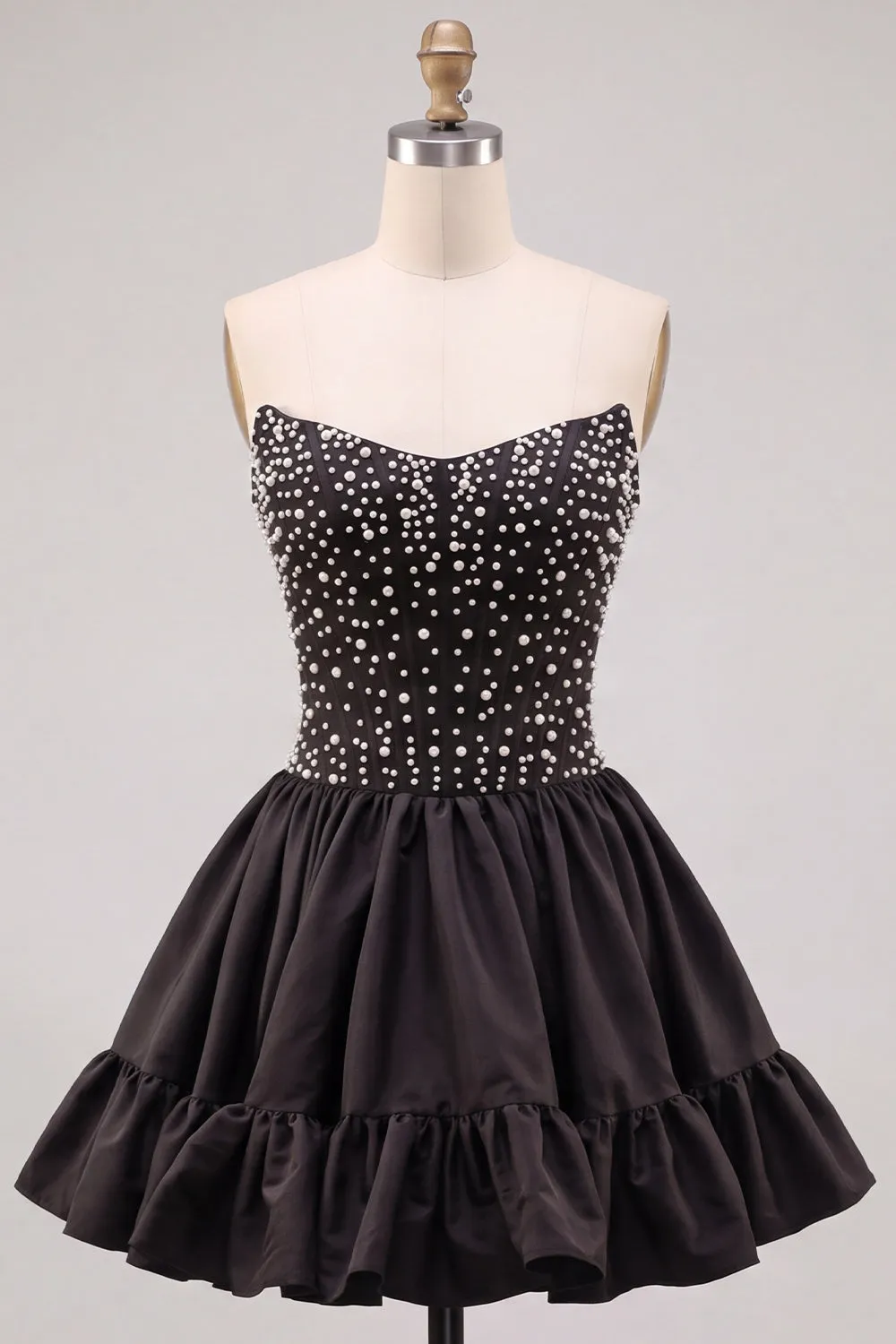 Black Pearl Strapless A Line Homecoming Dress with Lace-up Back sold by Wedtrend product image thumbnail 5