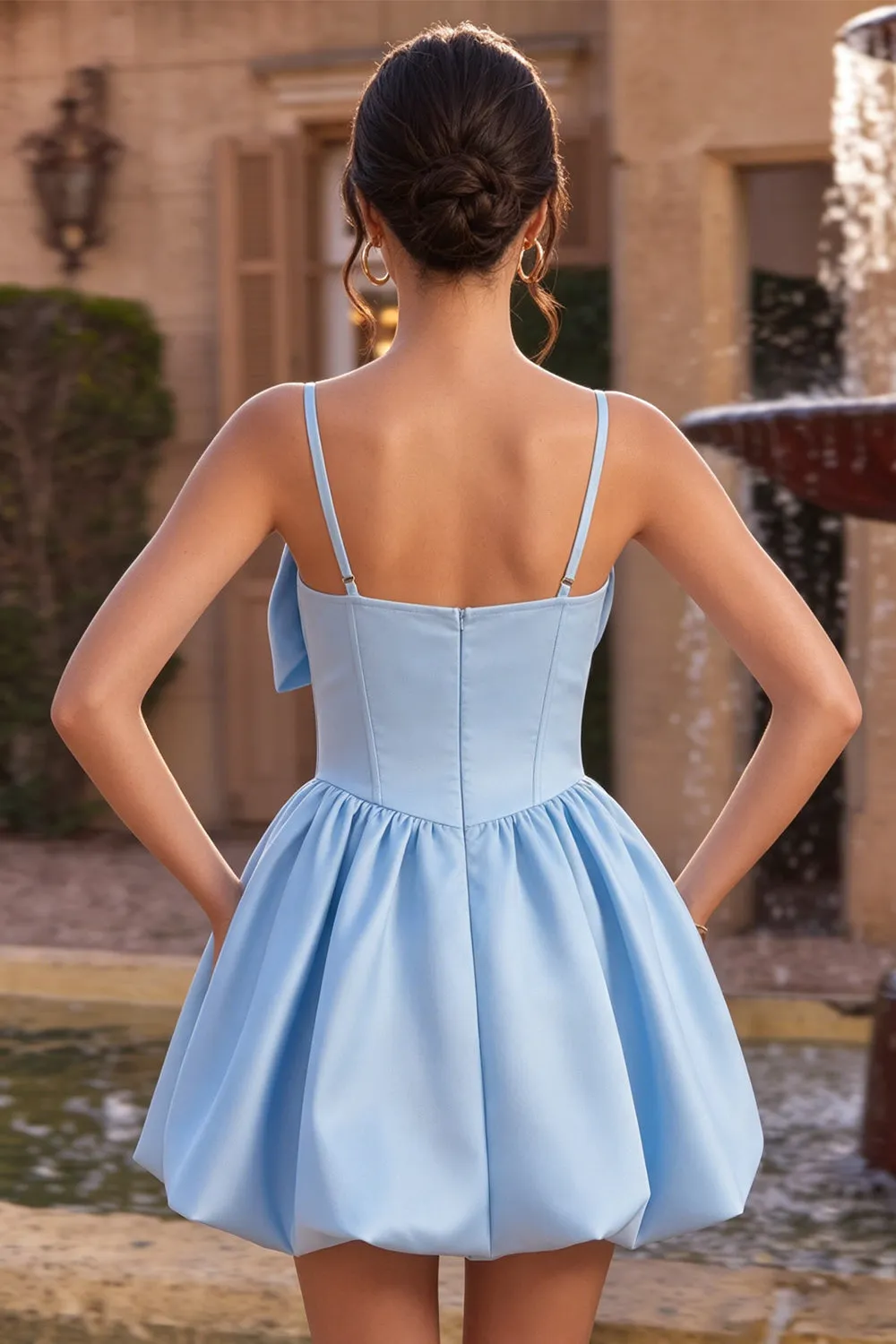 Sky Blue Satin A Line Homecoming Dress with Bow sold by Wedtrend product image thumbnail 2