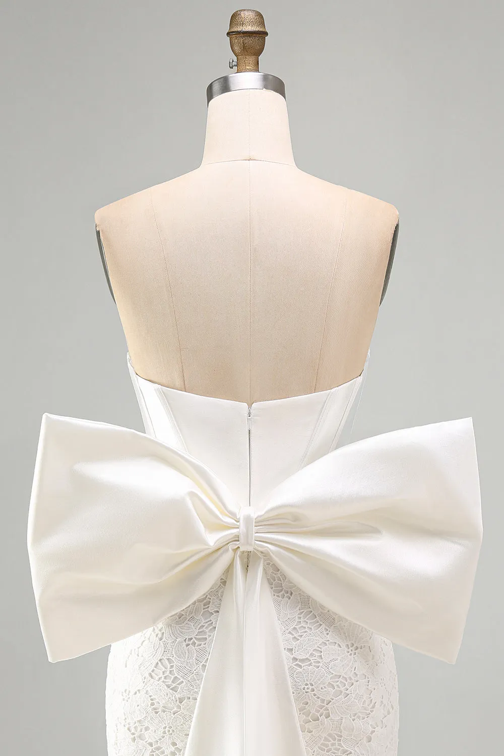 White Strapless Lace Bodycon Corset Homecoming Dress with Bow sold by Wedtrend product image thumbnail 5