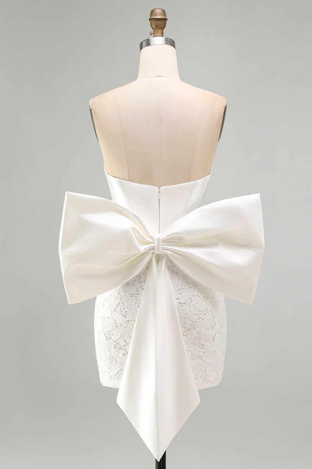 White Strapless Lace Bodycon Corset Homecoming Dress with Bow sold by Wedtrend product image thumbnail 2