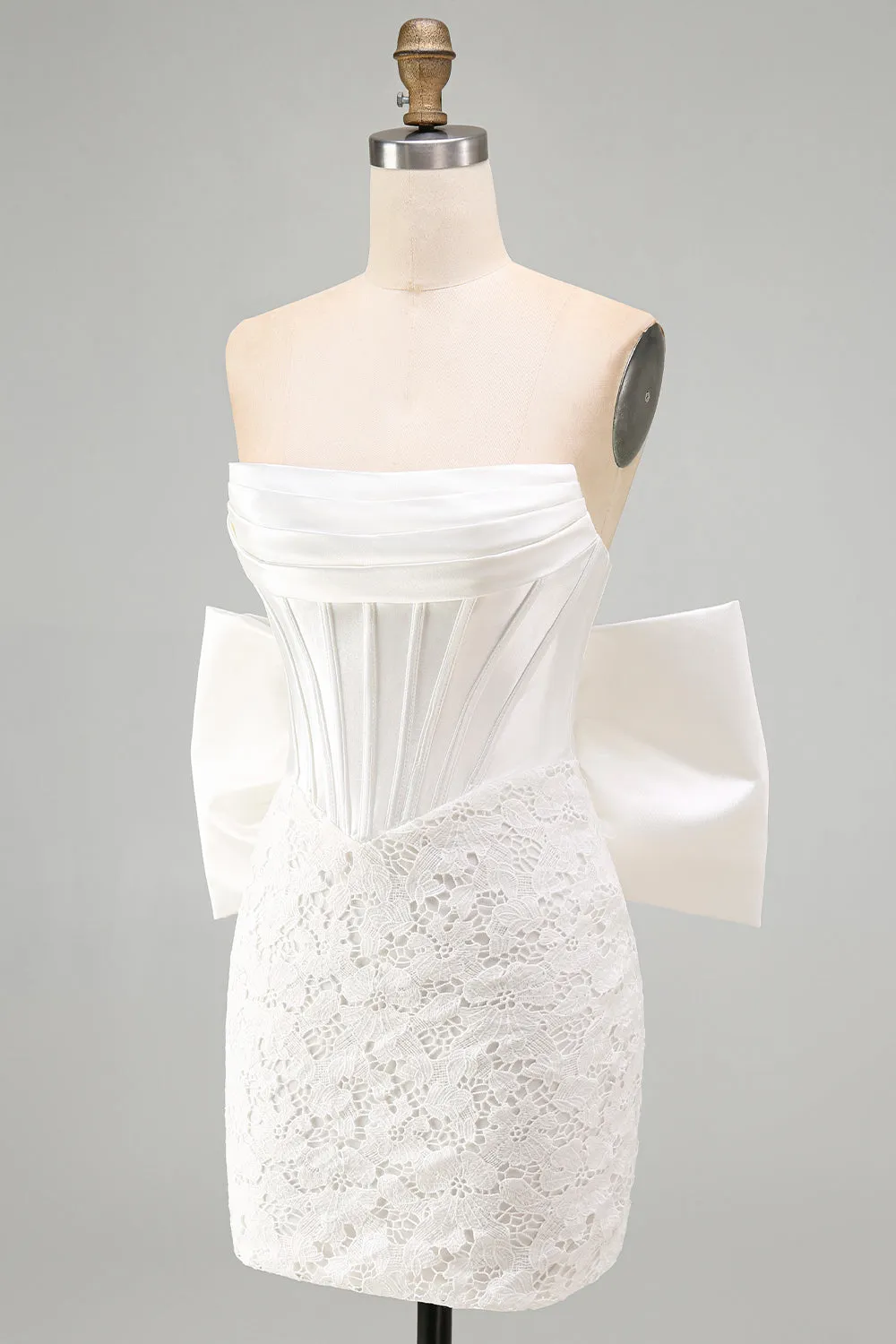 White Strapless Lace Bodycon Corset Homecoming Dress with Bow sold by Wedtrend product image thumbnail 3