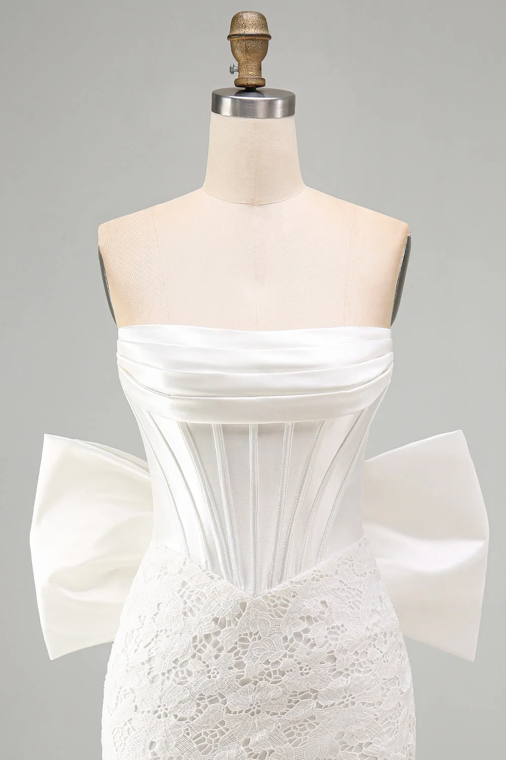 White Strapless Lace Bodycon Corset Homecoming Dress with Bow sold by Wedtrend product image thumbnail 4