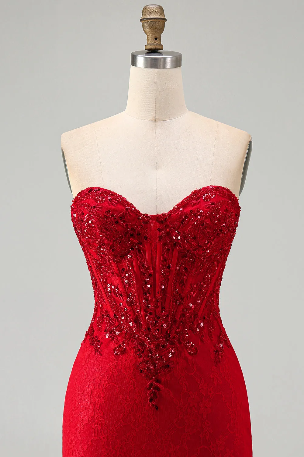 Red Strapless Beaded Bodycon Corset Homecoming Dress with Sequins sold by Wedtrend product image thumbnail 4