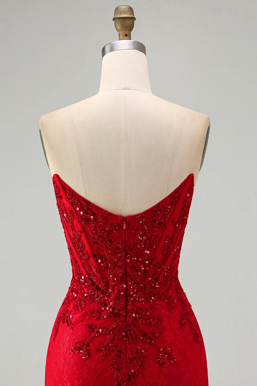 Red Strapless Beaded Bodycon Corset Homecoming Dress with Sequins sold by Wedtrend product image thumbnail 5