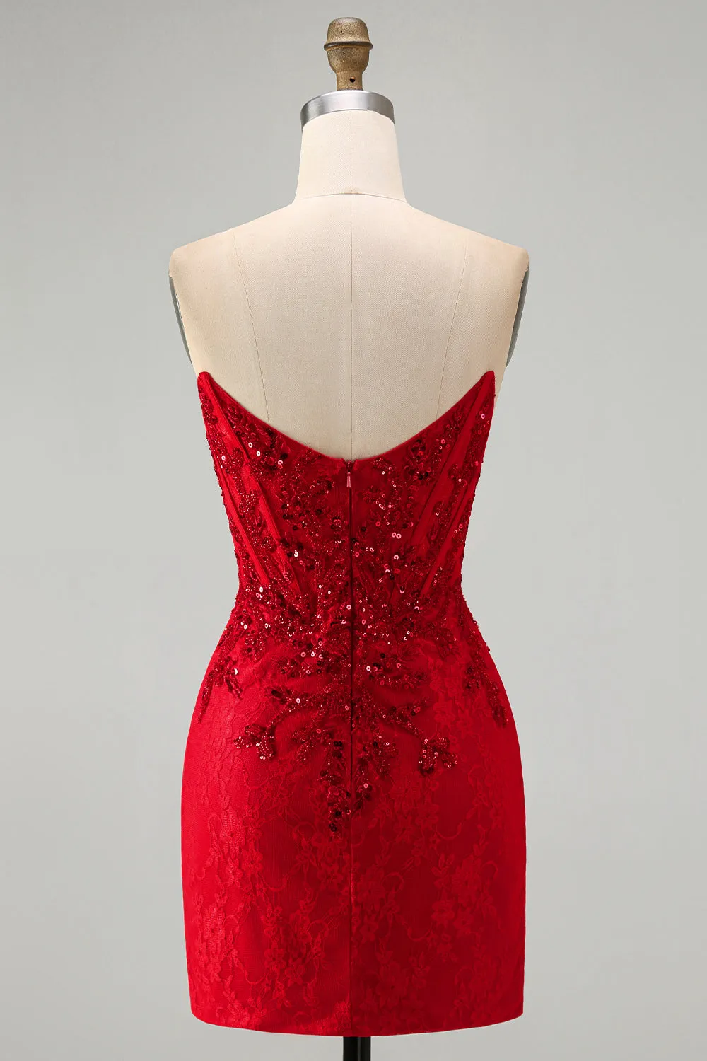 Red Strapless Beaded Bodycon Corset Homecoming Dress with Sequins sold by Wedtrend product image thumbnail 2