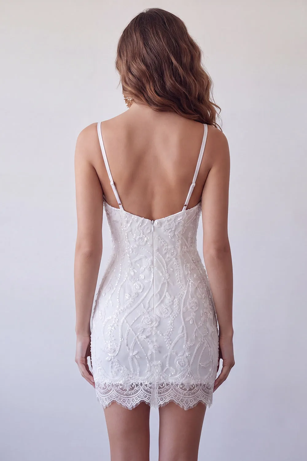 White Bodycon Beaded Sequin Short Homecoming Dress with Lace sold by Wedtrend product image thumbnail 2