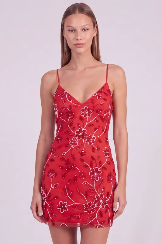 Red Bodycon Sequin Beaded Short Homecoming Dress with Lace-up Back made by Wedtrend