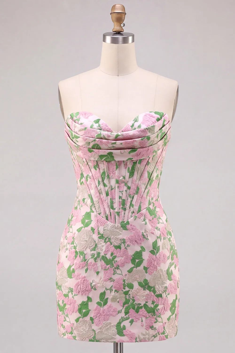 Pink Jacquard Sweetheart Bodycon Corset Homecoming Dress sold by Wedtrend product image thumbnail 5