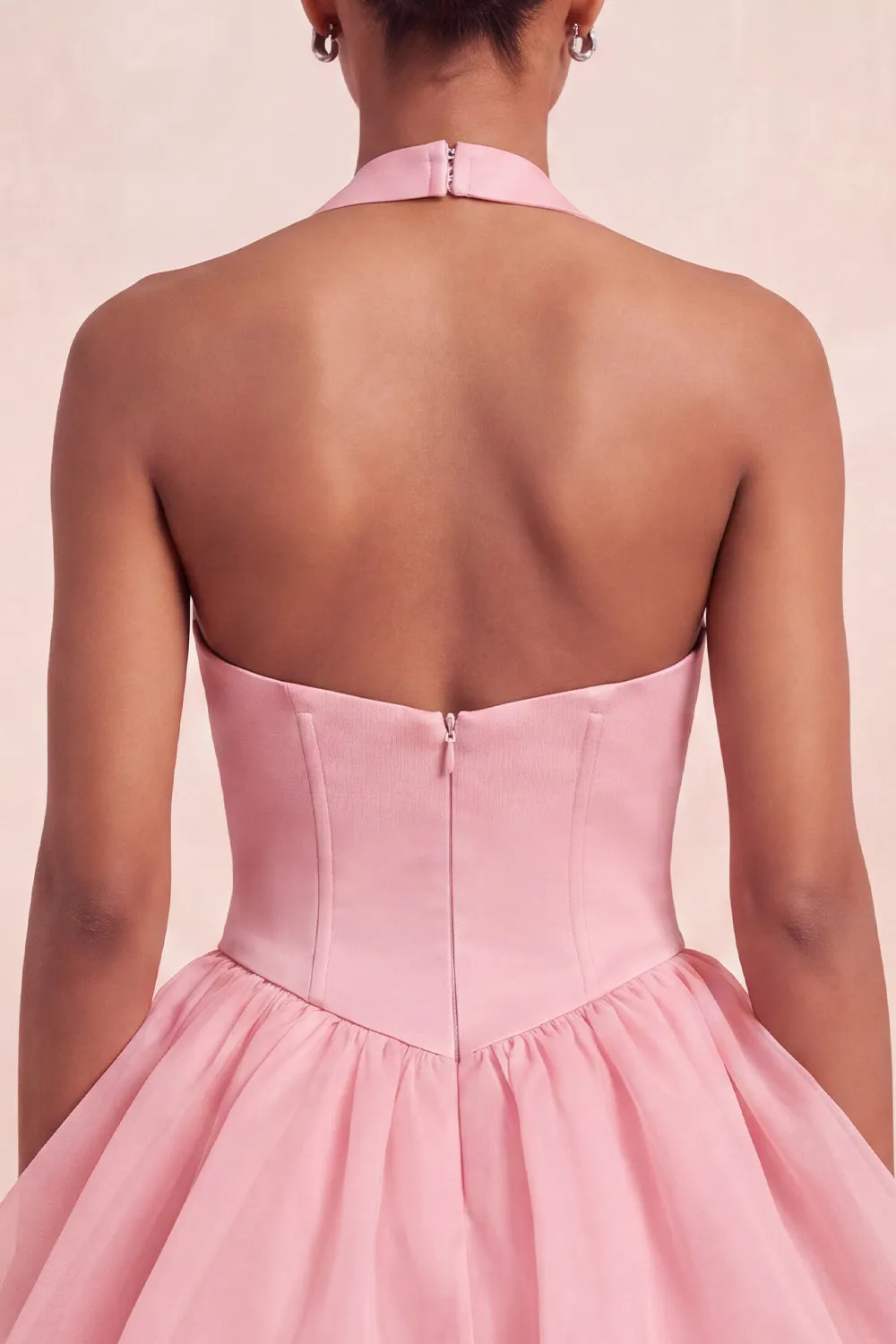 Pink Halter Tiered Ruffled Bubble A Line Short Homecoming Dress sold by Wedtrend product image thumbnail 4