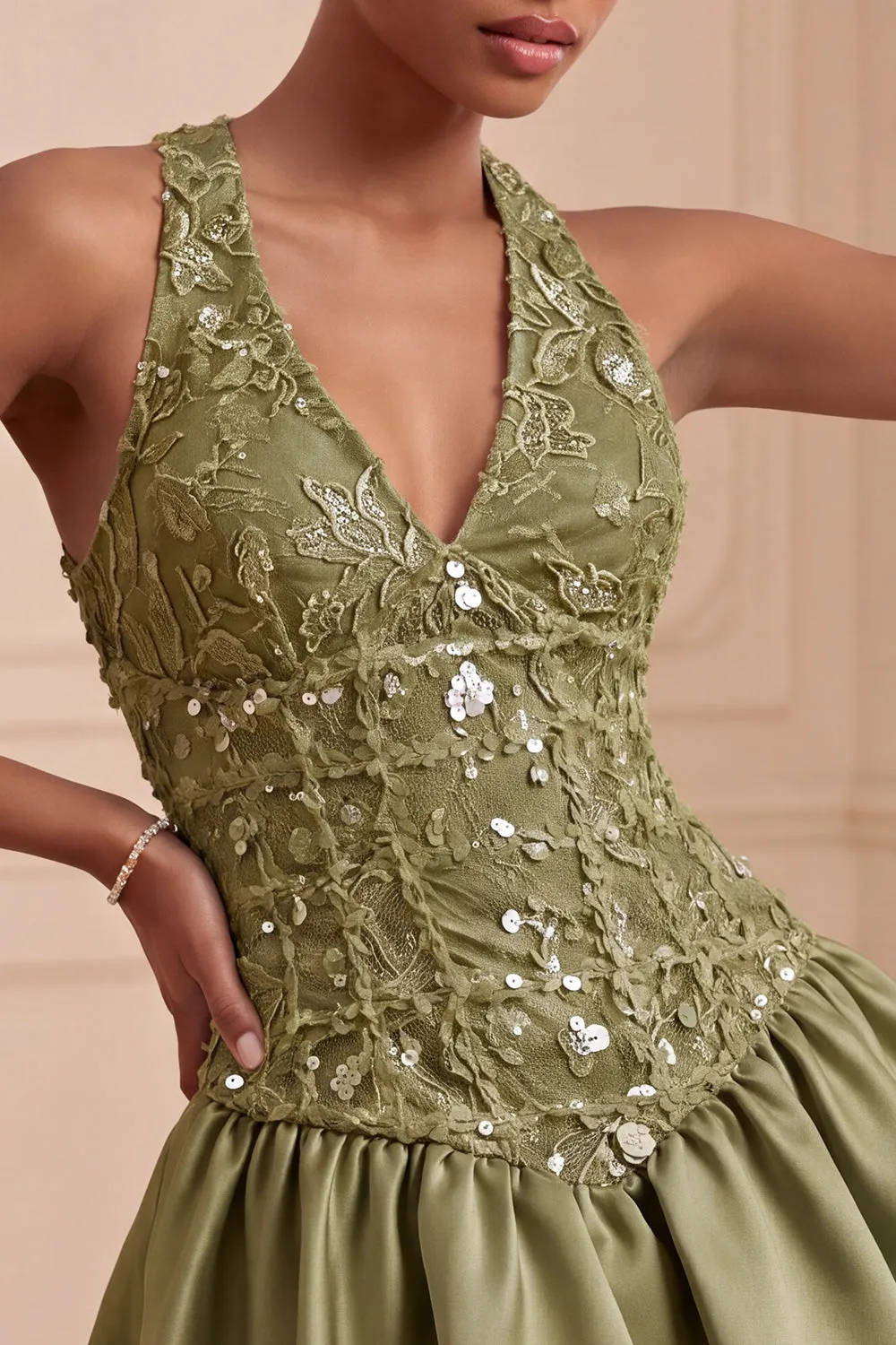 Halter Olive A Line Short Homecoming Dress with Sequins sold by Wedtrend product image thumbnail 3