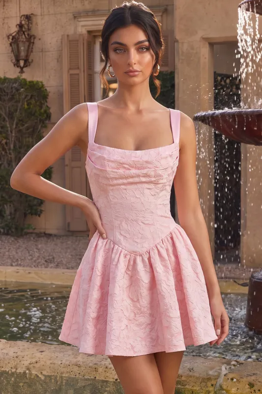 Pink Jacquard A Line Short Homecoming Dress with Lace-up Back made by Wedtrend