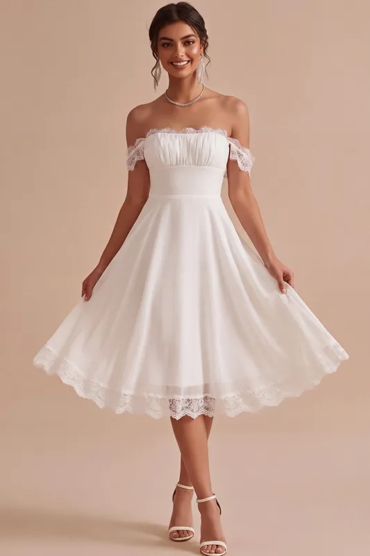 Off The Shoulder A Line White Bridal Shower Dress with Lace made by Wedtrend