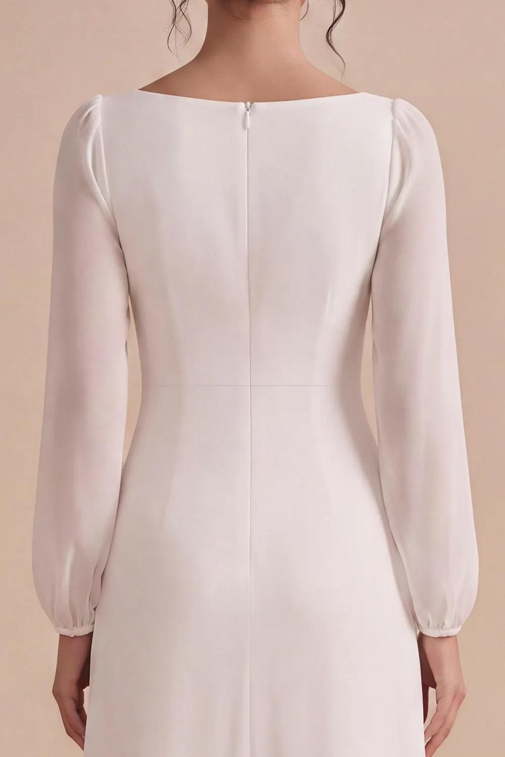 Modest White Square Neck Civil Ceremony Dress with Long Sleeves sold by Wedtrend product image thumbnail 4
