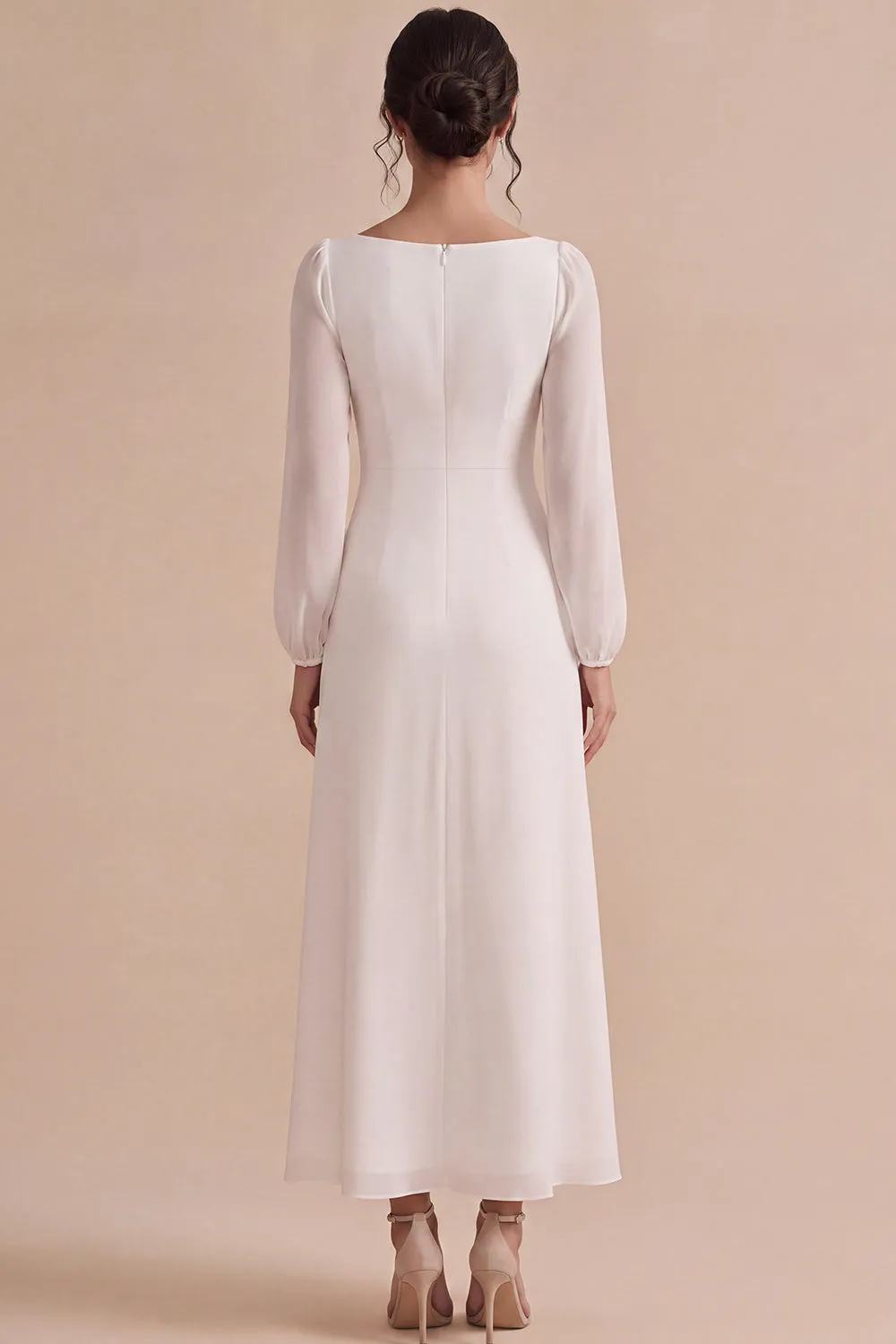 Modest White Square Neck Civil Ceremony Dress with Long Sleeves sold by Wedtrend product image thumbnail 2