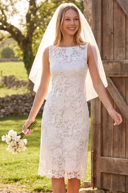 Ivory Lace Bateau Neck Sheath Midi Bridal Shower Dress made by Wedtrend