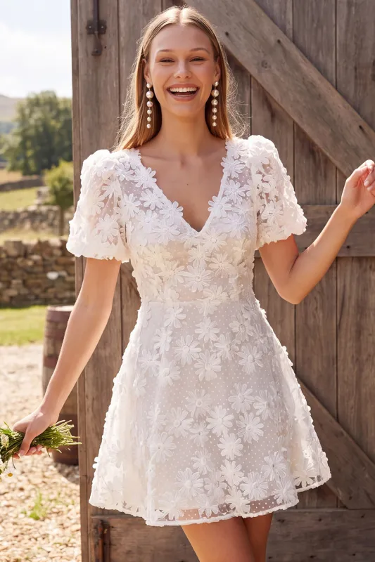 Ivory Floral Appliqued A-Line V-Neck Short Bridal Shower Dress made by Wedtrend