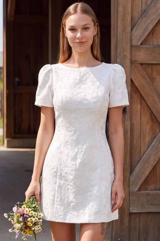 Ivory Jacquard Bodycon Bateau Neck Short Bridal Shower Dress made by Wedtrend