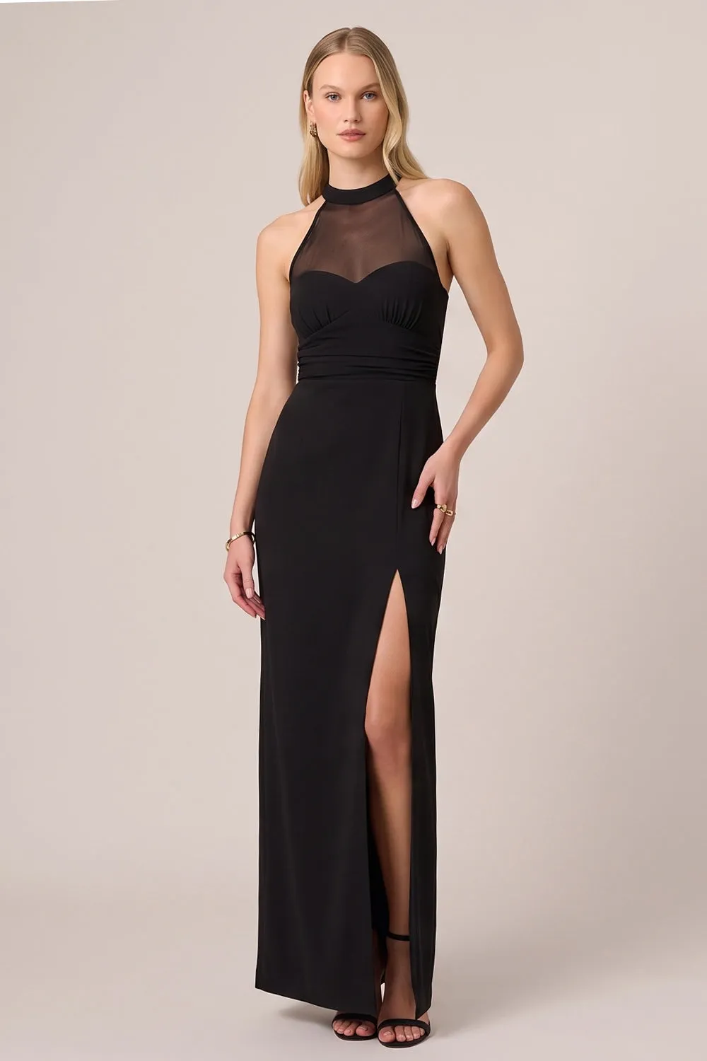 Halter Black Sheath Long Formal Dress with Slit sold by Wedtrend