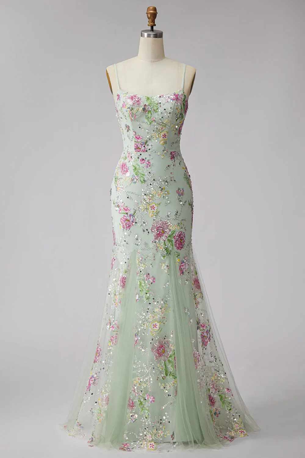Light Green Embroidered Mermaid Long Prom Dress with Sequins sold by Wedtrend product image thumbnail 5